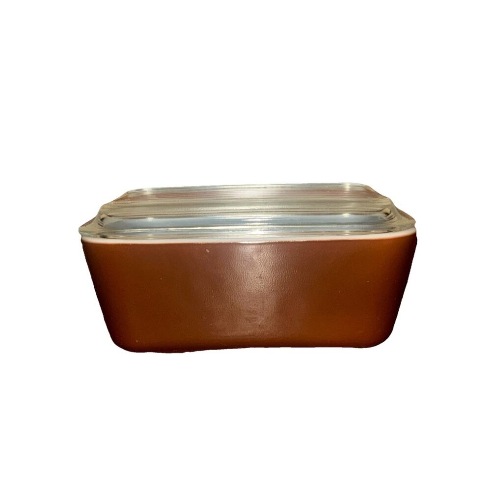 Vintage PYREX Refrigerator Dish 0502 1 1/2 Pt w/ Ribbed Lid 502-C Brown